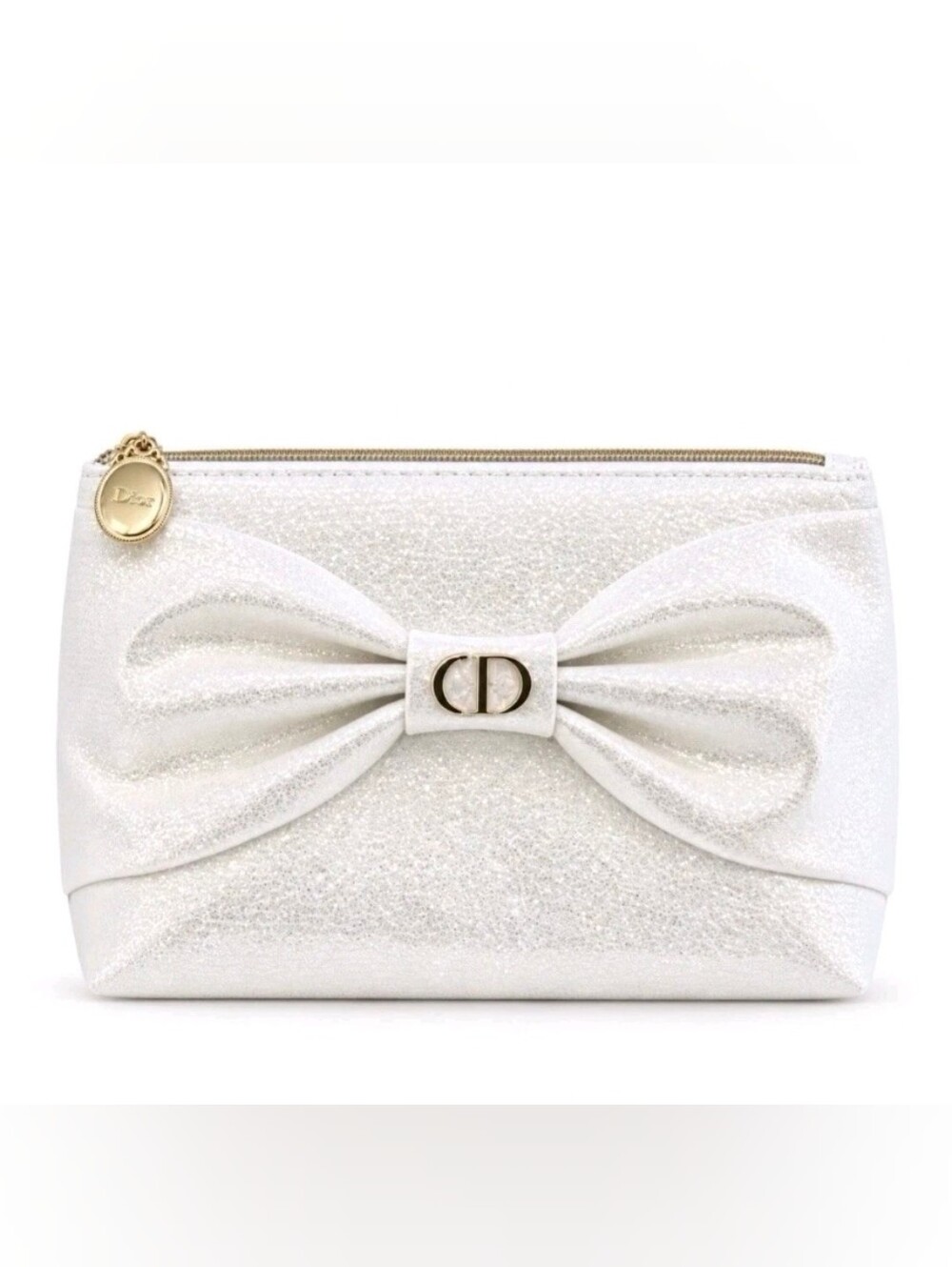 DIOR Holiday 2026 Glitter Bow Cosmetic Pouch White Medallion LIMITED EDITION